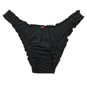 New! PINK by Frankies Bikinis Black Hudson Ruffled Bikini Bottom 3732